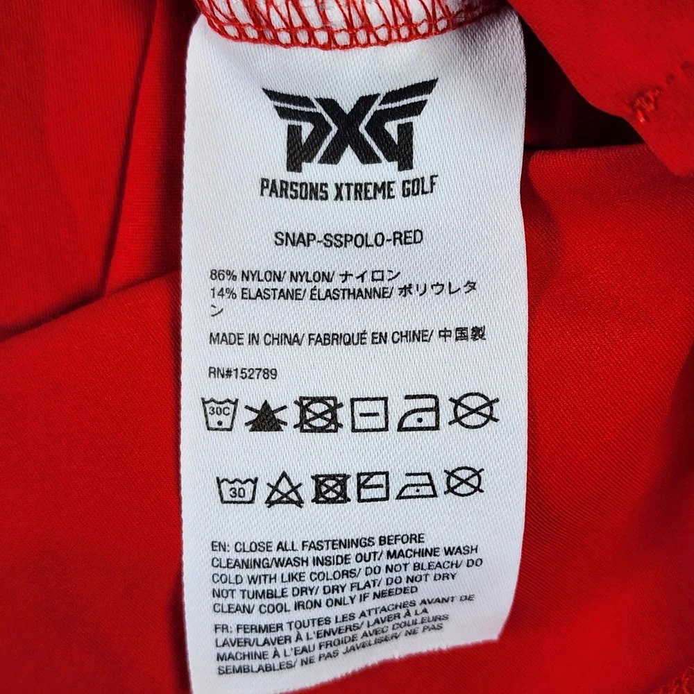 PXG Polo Shirt Mens Medium Red Athletic Snap Button Performance Golf Excellent - Picture 11 of 15